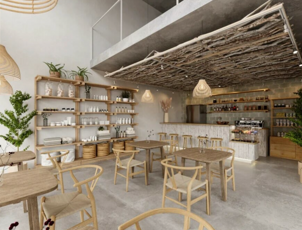 Kafe dengan interior bergaya Bohemian